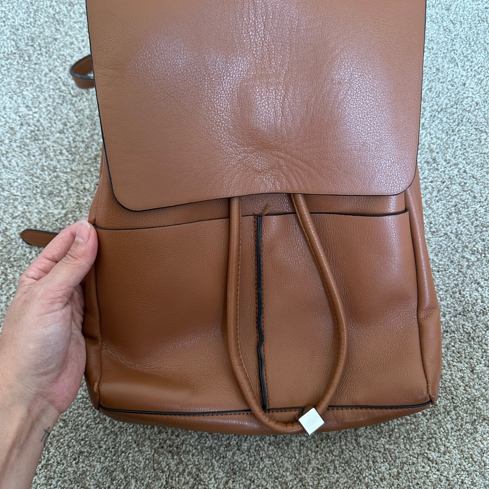 Zara Brown Leather Drawstring Backpack - image 1